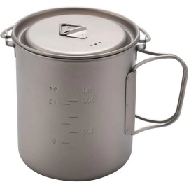 Jaquiain Outdoor Titanium Pot Cup Mug Pots Camping Cup Picnic Water Cup Mug of Coffee Tea with Lid Pot 750Ml