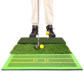 Lineslife Golf Hitting Mat,3-in-1 Golf Training Mat for Swing Detection, Golf Practice Mat Come with 4 Tees, 2 Foam Balls, Rubber Tee,Golf Mats Practice for Outdoor and Indoor