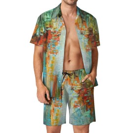 EELHOE Mens Hawaiian Sets Short Sleeve Button Down Aloha Shirts and Swim Shorts 2 Piece Vacation Outfits Active Tracksuits