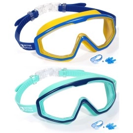 Water Space 2 Pack Swim Goggles Swimming Goggles for Kids Youth Girls Boys Aged 3-6 4-7 6-14 8-12, Toddler Goggles Anti-fog Waterproof Clear Anti-fog Wide Vision, Pool Underwater Goggles No-Leaking