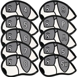 GOLTERS Golf Iron Cover Set for Men and Women Golfer Headcovers Dog Golf Club Cover for Irons 10pcs/Set Premium Synthetic Leather Head Covers (Gray)