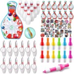Deekin Bowling Party Favors 12 Pack Bowling Pin Keychain 12 Pcs Bowling Ballpoint Pen 12 Pack Mini Bowling Game Set 50 Pcs Bowling Stickers Bowling Party Favors Goodie Bag Fillers and Small Prizes