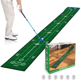 Ausluofell Golf Putting Mats (Upgrade), Indoor Putting Green for Mini Golf Game Practice Training Set for Home Office, Golf Accessories for Men Adults with Storage Box, Golf Putter, 6 Golf Balls