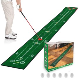 Ausluofell (Upgrade) Golf Putting Mats, Indoor Putting Green for Mini Golf Game Practice Training Set for Home Office, Golf Accessories for Men Adults with Storage Box, Golf Putter, 6 Golf Balls