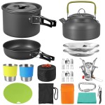 Anbte 21pcs Camping Cookware Mess Kit with Folding Camping Stove, Lightweight Camping Pots and Pans Set Stainless Steel Utensils, for Camping, Backpacking, Outdoor Cooking and Picnic