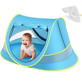 Baby Beach Tent with Baby Hat, Pop Up Toddler Travel Tent with Sun Hat for Boys or Girls, Sun Shade for Toddler Camping, Infant Portable Sun Shade, Summer Beach Baby (Blue Baby Tent with Hat)