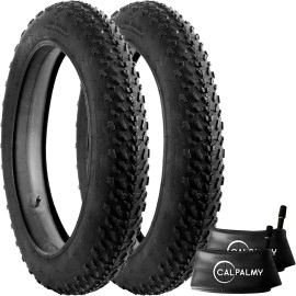 (Combo Pack) CALPALMY 20x4 Fat Bike Tire and Tube - 2 Bike Tires + 2 Bike Tubes AV 32mm Valve for Fat Tire Mountain Bikes and Fat Tire E-Bikes - Knobby Tire Tread for On and Off-Road Use