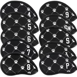 Myartte Golf Iron Cover Set for Men Women Golf Club Covers Synthetic Leather Velcro Closure Embroidered cat Paws Golf Head Covers 10pcs/Set Putter headcovers Fit Most Clubs (Black Cute Cat Paw)