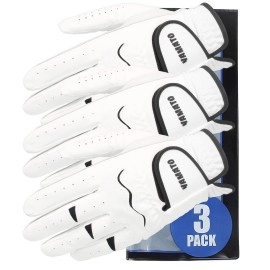 yamato 3 Pack Men? Golf Gloves, Durable White Cabretta Leather All Weather Golf Gloves Men Right Handed Golfer, Breathable, Grip Soft Comfortable Golf Gloves Men