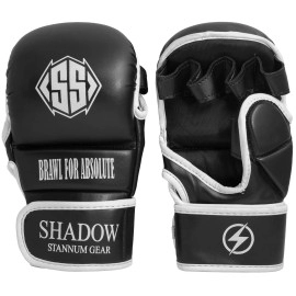 SHADOW STANNUM GEAR Hybrid Gloves, Perfect for Muay Thai, Workout and Sparring, Open Palm Gloves for Men and Women (Black White, L/XL)