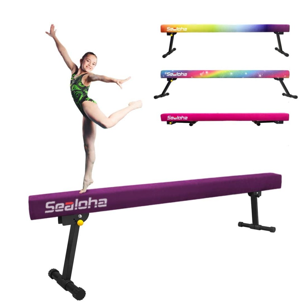 Sealoha 8ft Ultrasimple Adjustable&Foldable Balance Beam,High-Low Floor Beam Suede Gymnastics Equipment,No Tool Require, Gymnastics Beam for Training&Professional HomeTraining