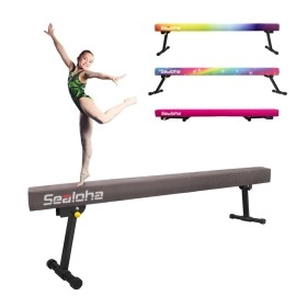 Sealoha 8ft Ultrasimple Adjustable&Foldable Balance Beam,High-Low Floor Beam Suede Gymnastics Equipment,No Tool Require, Gymnastics Beam for Training&Professional HomeTraining