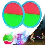 Qrooper Kids Toys - Glow in The Dark Outdoor Games, Toss and Catch Ball Set with Light Up Ball, Outdoor Toys for Kids Ages 4-8, Upgraded Paddle Ball Games for Kids LED Toys, Ideal for Kids Gifts