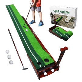 CHIESMA Putting Matt for Indoors Putting Green, Golf Putting Mat with Ball Return and 2 Holes,Training Aid Mini Golf Set,Golf Accessories Gift for Men with Putter and 3 Balls for Indoor Outdoor,Office