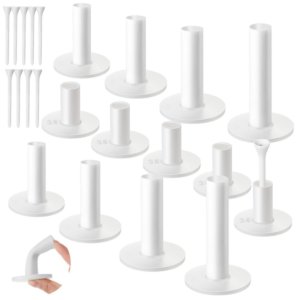 23 Pieces Rubber Golf Tees Set Golf Rubber Tees Holders for Driving Range Mats Value Tee Holder for Golf Hitting Mats and Indoor Outdoor Training Mixed Size 1.5 2.3 2.7 3.1 3.5 Inch (White)