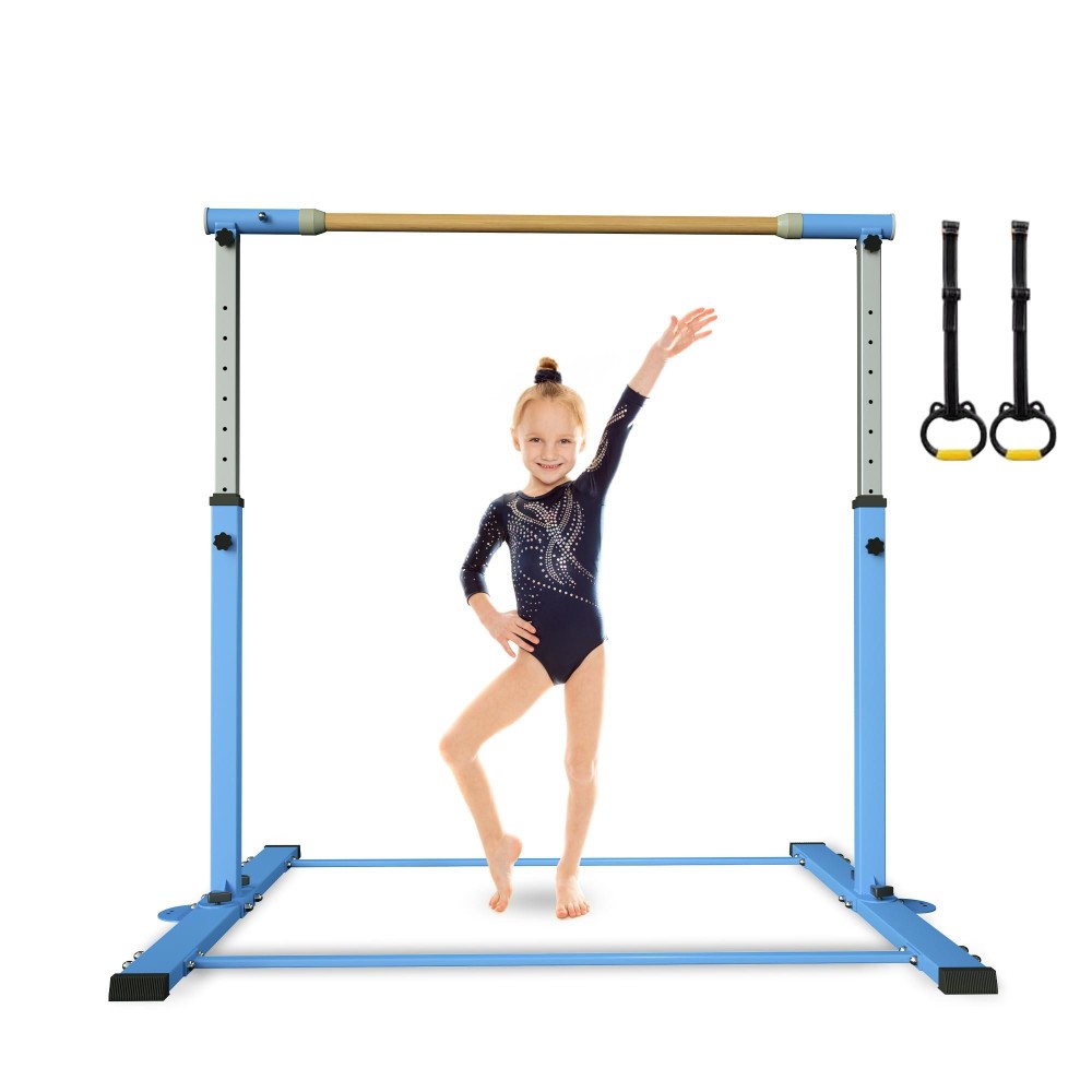 YIintruan Gymnastic Kip Bar,Horizontal Bar for Kids Girls Junior,3 to 5 Adjustable Height,Home Gym Equipment,Ideal for Indoor and Home Training,300lbs Weight Capacity (53 * 9.7 * 7inch, Blue, 1)