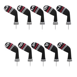 LeFeng 10pcs Knitted Golf Iron Head Covers 3-9/A/P/S Set - Lightweight and Durable Material - Fit Well for Callaway Ping Taylormade Cobra Etc.(Black Red Stripes)