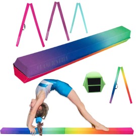 CHAMPIONPLUS Balance Beam 8FT Extra Firm Suede Cover Floor Folding Gymnastics Equipment with Carry Bag for Home for Kids (Rainbow)