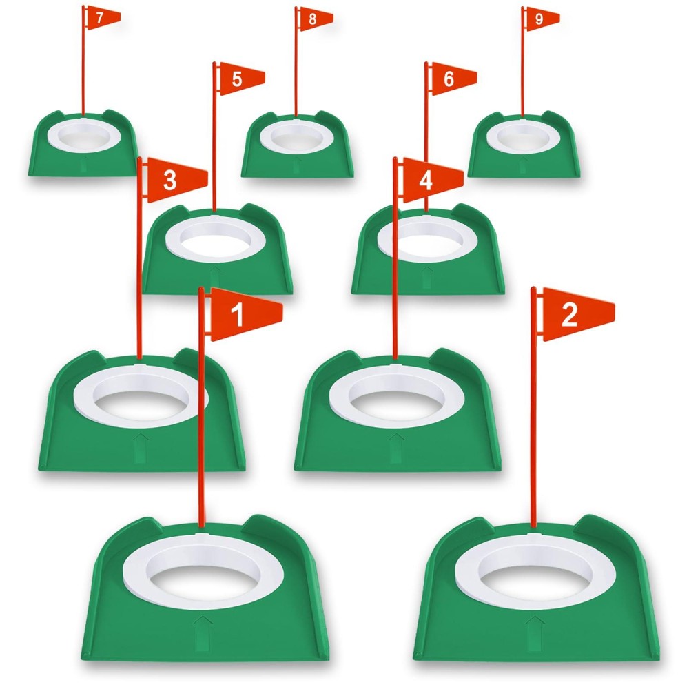 Golf Putting Cup with Flag Putting Aids Training Putt Training Hole for Indoor Use Value 3/9 Pack (9 Pack Green Cup)