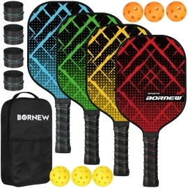 Pickleball Paddles Set of 4, 7.5oz Fiberglass Honeycomb Core Pickleball Racket with Outdoor/Indoor Ball, Portable Shoulder Bag, Paddle Grip and Tape, Pickleball Gifts for Family, Kids and Beginner