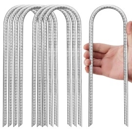 Trampoline Stakes Wind Anchor Kit Heavy Duty Trampolines Parts U Type Ground Stakes Safety Steel Anchor for Camping Tents, Soccer Goals, Childrens Slide and Huge Garden Objects (8 Pack, Silver)