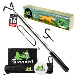Disc Golf Retriever Pole 16 Feet XL Disc Golf Grabber Tool with 3 Hooks for Water, Trees, and Bushes Telescoping Ability A Must Disc Golf Accessory with Towel, Zip Carrying Case, Mini Marker