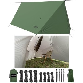 Sunyear Hammock Rain Fly Waterproof - Premium Hammock Tarp with Doors to Stay Warm and Dry in All Seasons Portable and Lightweight Camp Rain Fly with All Installations Included 11 Ft / 2lbs