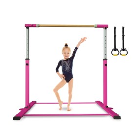 KIDIP Gymnastic Kip Bar,Horizontal Bar for Kids Girls Junior,3 to 5 Adjustable Height,Home Gym Equipment,Ideal for Indoor and Home Training,300lbs Weight Capacity (1, Pink, 53 * 9.7 * 7inch)