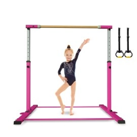 KIDIP Gymnastic Kip Bar,Horizontal Bar for Kids Girls Junior,3 to 5 Adjustable Height,Home Gym Equipment,Ideal for Indoor and Home Training,300lbs Weight Capacity (1, Pink, 53 * 9.7 * 7inch)