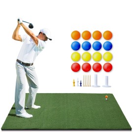 Golf Hitting Mat, 5x4ft Golf Mat, Enhance Anti-Ripped Golf Mats Practice Outdoor for Right and Left Hand Golfer, Artificial Turf EVA Mat with 16 Foam Balls and Tees