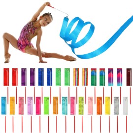 Yilloog Rainbow Dance Ribbon 78.7 Inch Gymnastics Ribbon Streamers Ribbon Dancer Wand Dancing Ribbon for Kids, Fits Artistic Dancing Gymnastics, Rainbow Party Favors (Mixed Color, 30 Pieces)
