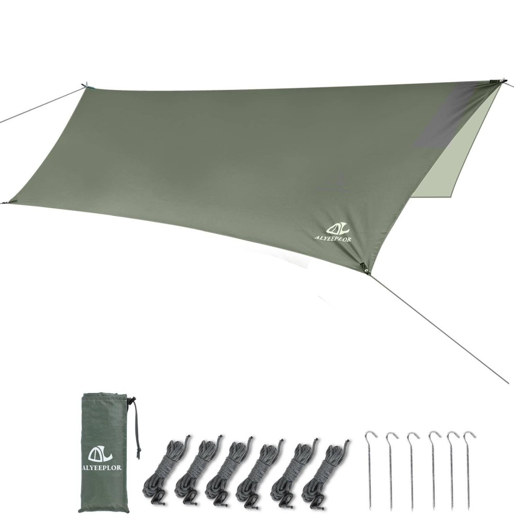 ALYEEPLOR Ultralight Camping Hex Hammock Tarp, 12x9 ft Waterproof Rainfly for Camping, Hammock, Backpacking - Includes Carry Bag, Stakes, and Guy Lines (Tarp Only)
