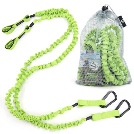 Gradient Fitness 2 Pack Kayak Paddle Leash, 5-8 Feet Stretchable Paddle Strap with Carabiner Secure Leash Lanyard Rope for SUP Kayak Canoe Paddle Fishing Pole Rod (Green)