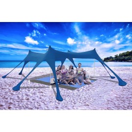 Beach Tent Sun Shelter, Nertpow 10x10ft Camping Beach Shade UPF50+ with 8 Sandbags 4 Sand Anchors Beach Blanket Stability Poles, Outdoor Shade for Trips,Fishing,Backyard Fun or Picnics