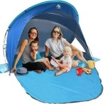 AYAMAYA Beach Tent Sun Shelter for 3-4 Person,Portabel UPF 50+ UV Protection Beach Canopy with Extendable 4ft Footprint Door & Roll Up Mesh Windows,Upgraded with 6 Sand Pockets Easy Setup for Family