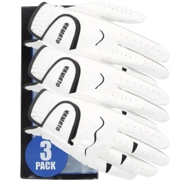 yamato 3 Pack Men? Golf Gloves, Durable White Cabretta Leather All Weather Golf Gloves Men Left Handed Golfer, Breathable, Grip Soft Comfortable Golf Gloves Men