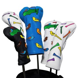 1 Pcs Montela Golf Club Covers,Colorful Birdie Tee 3 Wood Headcover Driver Headcover Fairway Wood Head Covers Hybrid Headcover Leather Golf Head Covers for Odyssey Scotty Cameron Taylormade