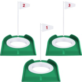 Sotiff 3 Pcs Golf Putting Cup Golf Hole Training Aids Golf Accessories Golf Training Putters with Plastic Flag for Kid Adult Green Office Garage Yard Indoor Outdoor Practice (White)