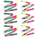 Vefungyan Gymnastics Rainbow Dance Ribbon Wand: 6pcs Rhythmic Gymnastics Streamer Ladderproof Soft Ribbon Baton Twirling with Stick for Kids Artistic Dancing Training