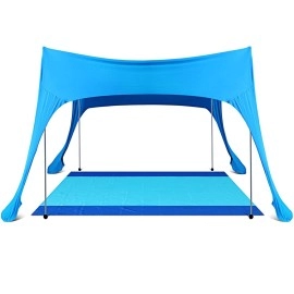 Ripeng Portable Beach Canopy 10 x 10 ft Beach Tent Sun Shelter Shade 7 x 7 ft Beach Blanket Suitable for Camping Fishing Beach Backyard Fun Outdoor Picnics Trips