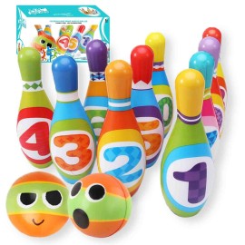 Baoswi Kids Bowling Toys Set, Toddler Indoor Outdoor Activity Play Game, Soft 10 Foam Pins & Two Balls Playset, Educational, Birthday Party Gift for Children Boy Girl