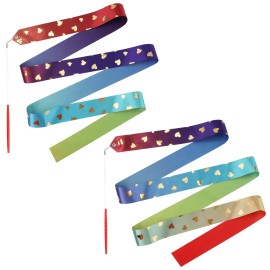 2pcs?Dance Ribbon, 78.7 inch Gymnastics Ribbon Love Heart Patterns Gymnastics Dance Ribbons Ribbon Streamers?Twirling Wands for Artistic Kids Dancing Talent Shows