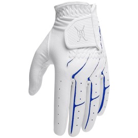 Handy Picks Men? Golf Gloves, All Weather Golf Gloves, Soft Feel Leather Helps You Maintain Control in All Conditions (White n Cobalt Blue, Large)