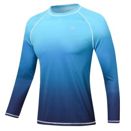 Satankud Men's Long Sleeve Swim Shirts Rashguard UPF 50+ UV Sun Protection Shirt Athletic Workout Running Hiking T-Shirt Swimwear (Blue Gradient,Medium)