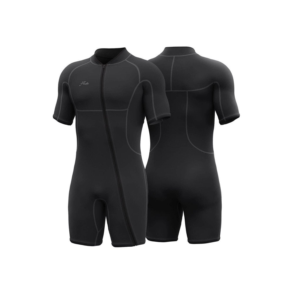 Hevto Men Shorty Wetsuits 3/2mm Neoprene Front Zip Short Wet Suit for Surfing Swimming SUP Snorkeling Diving (M05S-Black, M)