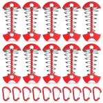 TOBWOLF 10PCS Red Deck Anchor Pegs with Carabiners, Windproof Aluminum Deck Tie Down Spring Tent Stakes, Camping Outdoor Fishbone Tent Anchors Tent Rope Tensioner Guyline Cord Adjuster Tent Pegs