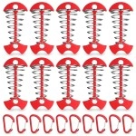 TOBWOLF 10PCS Red Deck Anchor Pegs with Carabiners, Windproof Aluminum Deck Tie Down Spring Tent Stakes, Camping Outdoor Fishbone Tent Anchors Tent Rope Tensioner Guyline Cord Adjuster Tent Pegs