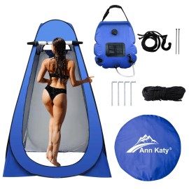 Ann Katy Pop Up Privacy Tent Camping Shower Tent Kit 2 Pcs, 5 Gallon Outdoor Solar Portable Shower Bag Waterproof .Instant Tent Sun Canopy Beach Easy Set Up&Foldable for Hiking,Fishing,Beach