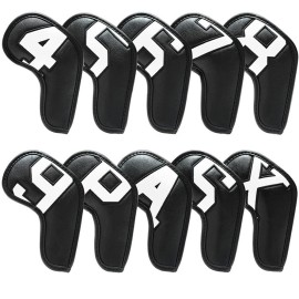10pcs/Set Golf Iron Club Head Covers Leather Iron and Wedge Golf Club Head Covers Golf Iron Head Leather Protective Covers Waterproof Golf Club Head Cover with Identification Numbers Type 3