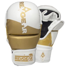 Revgear Pinnacle MMA Gloves Classic MMA Sparring Glove Design Multi Layer Foam Padding Over The Knuckles Thumb Protection (Gold/White, Large)